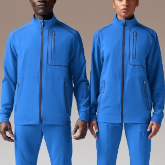 Hypothesis PERFORMANCE MEDICAL WEAR F-Zip Unisex Zip Front Scrub Jacket. Royal N - Picture 1 of 10
